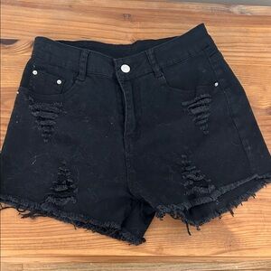 Black Distressed Denim Shorts